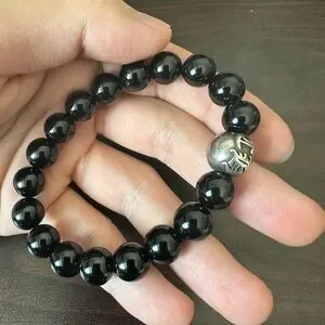 アクセサリー Chrome Hearts Obsidian bracelet Chrome Hearts Silver Cross Black Obsidian Bracelet - SRM